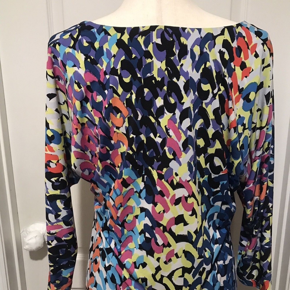 Trina Turk Size 8 Dominica Multi-Colored Print Midi V-Neck 3/4 Sleeves Dress - Picture 8 of 11